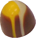 Coconut/Rum creme in a milk bomb with pineapple sauce and white and yellow stripes
