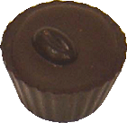 Fresh cofee, cream and milk choc in a dark choc cup topped with a coffee bean