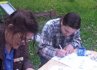 Hard at work cutting stencils