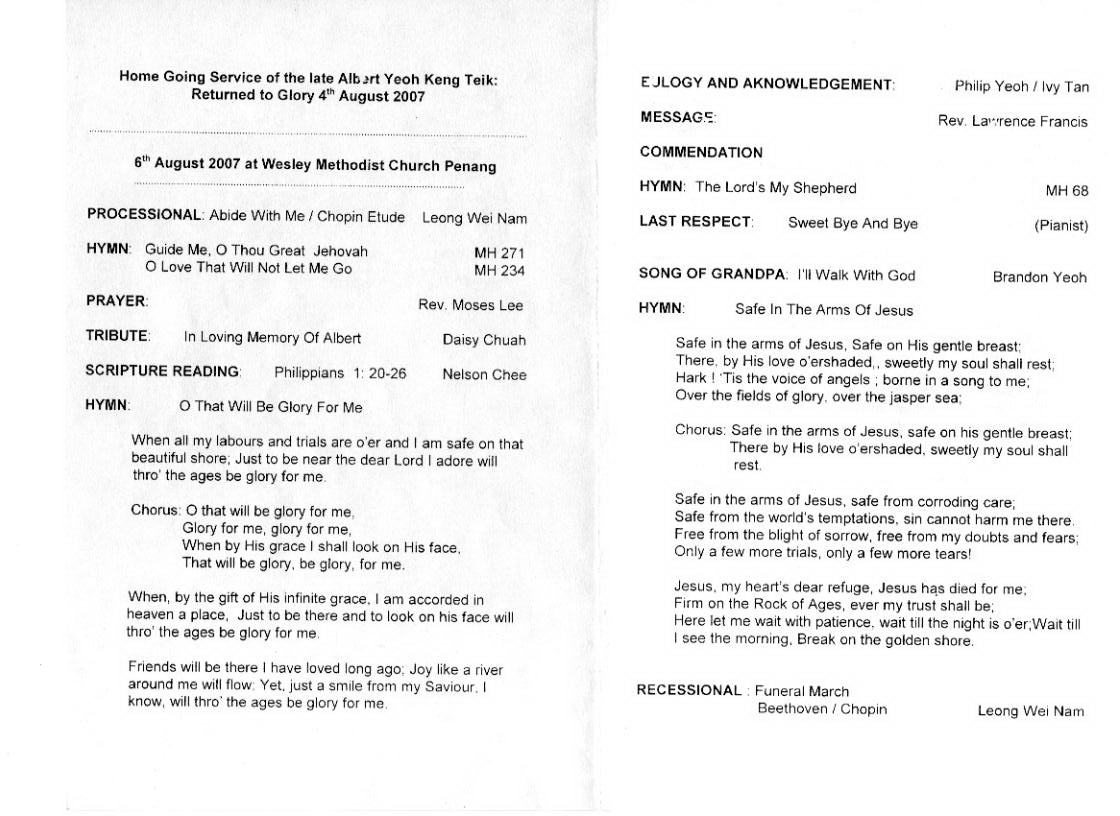 Memorial Service bulletin, inside