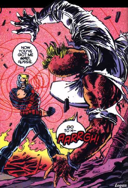 Factor X #1- "Argh go to--" this is just before he dies, and flips evil Havok the bird.
