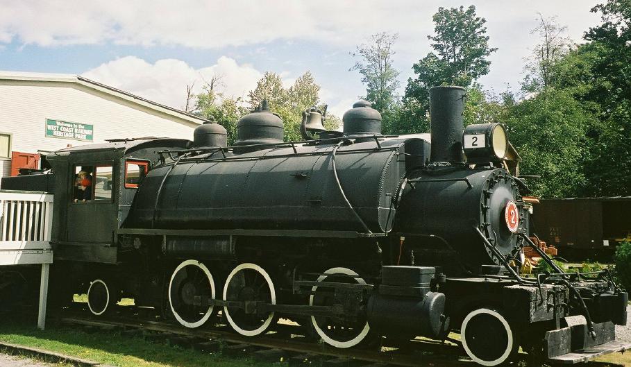 An old number 2 steam train in Squamish.  Tim and Megan are in the cab, look for the red and yellow hats.