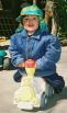 Tims favourite mode of transportation at daycare - a train that you can sit on and push!