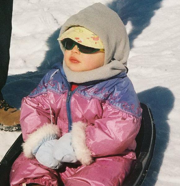 February 23, 2003, Cypress.  Megan is all kitted out for tobogganing.