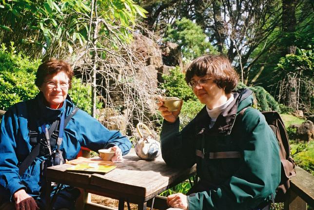 March 3, 2003.  A relaxed tea at the Japanese Gardens in Golden Gate Park, San Francisco.