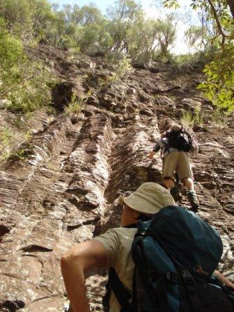 the crux of egg rock - use rope to make it safe for those who are less skilled at climbing