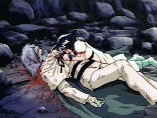 Bye-bye Zelgadis... *sniffle*&nbsp; Some people say Zel doesn't care about Amelia at all, but as you can hopefully see in this picture, he's got his arm around her as he's dying... and I BELIEVE he sacrificed himself to save her.&nbsp; If that is indeed the case, then, well...