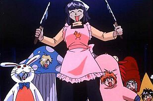 You gotta love Xelloss... everyone else is dressed like some sort of food, and he shows up as a cleaver-toting chef.