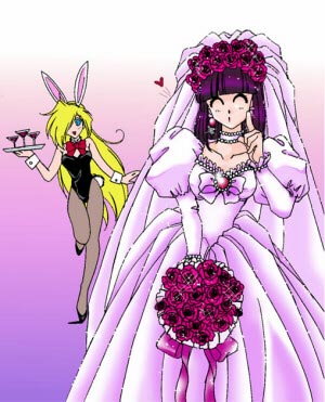 Xelloss is a blushing bride... and as a special bonus, you get Gourry in the Playboy Bunny outfit!