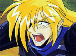 Gourry is both saddened and angered at Lina's demise... that's why he's both crying (honest he is, it's hard to see though) and screaming here.