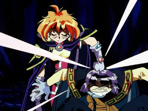 Lina administers another headwhacking to Xelloss.