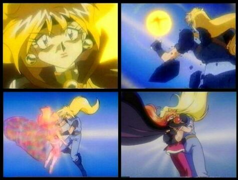 Here's ONE mostly-dead instance for sure.&nbsp; Lina is being pulled away by the Lord of Nightmares after chanelling the L of N's powers... but Gourry decides he doesn't want to lose Lina, and he pulls her back.&nbsp; (I made this composite too.)