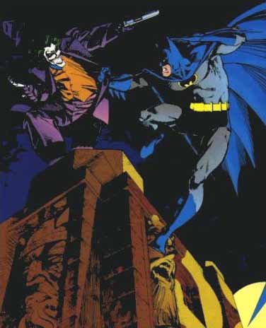 Batman kicking the crap out of Joker, his arch-rival and coolest of the Bat villians.