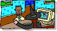 Halloween Picture: Witch Buying a Computer.