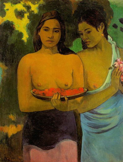 Paul Gauguin: Dos j�venes tahitianas (Los senos de las flores rojas)