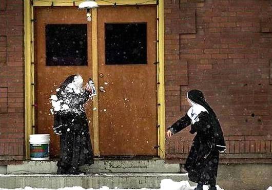 nuns having a snow ball fight ahahah