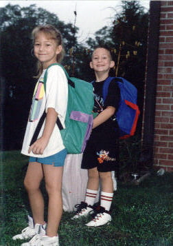 Heading for the bus stop, Michael's first day of school!