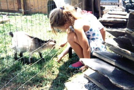 Amanda feeding a baby goat