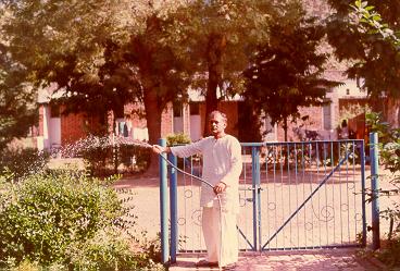 Morning exercise start with watering plants with hose for Mr. S.R.Das