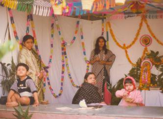 Saraswati puja decorations by the house wives 