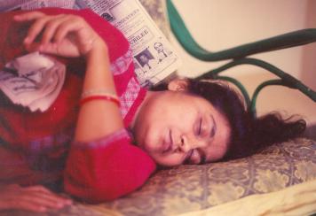 A sofa offers the best napping place to Rachana
