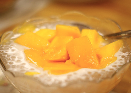A bowl of mango sago