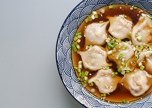 A bowl of wonton soup