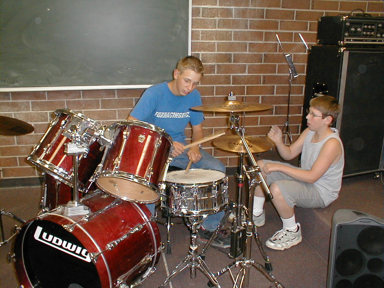 Jeremy on the drum set.