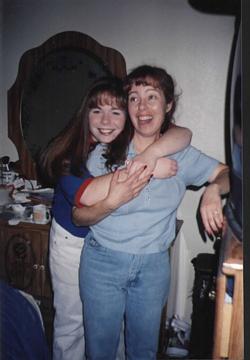 A picture of my Mom and I when I used to work for 'Momino's Pizza' 