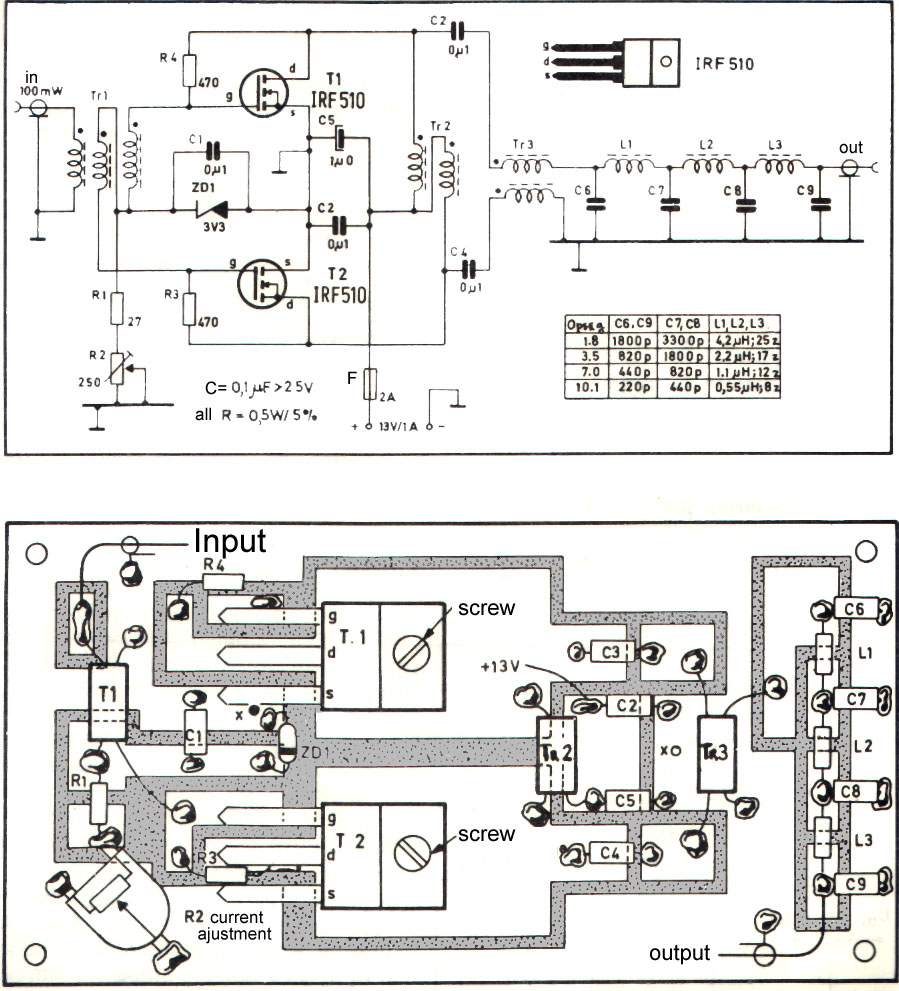 2 x IRF510 PA The original Design was by VK3XU and appeared in 'Amateur Radio' October 1988. The drawing you have is obviously a reprint from some European source.