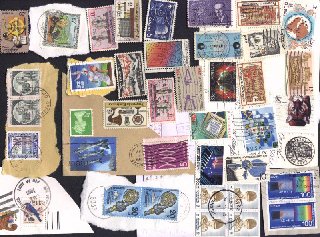 A bunch of postage stamps.