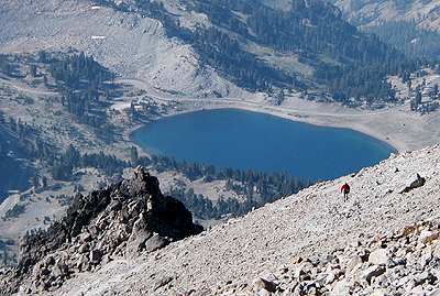 Climber with Lake Helen below