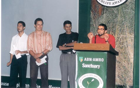 making a speech after being awarded the ‘young naturalist award’ sanctuary magazine and ABN amro bank