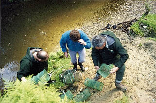 The lads untangling the fish funnels
