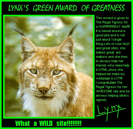 Lynx's Green Award of Greatness!