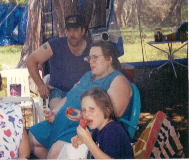 watermelon time, Mindy, Keri, & Bill, circa '97