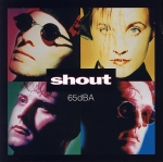 65dBA - 'Shout' album cover. Shaz is in the upper right corner, and Robbie is in the lower left corner.