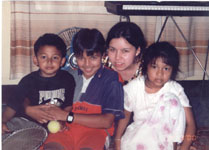 Kamal, Shraddha, Om Jr and Vionna at Om's residence at Kathmandu in Nepal in April 2000