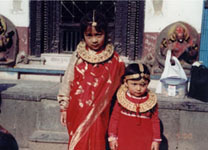 Shraddha & Rosie in Bijeshwari Mandari in Nepal in April 2000