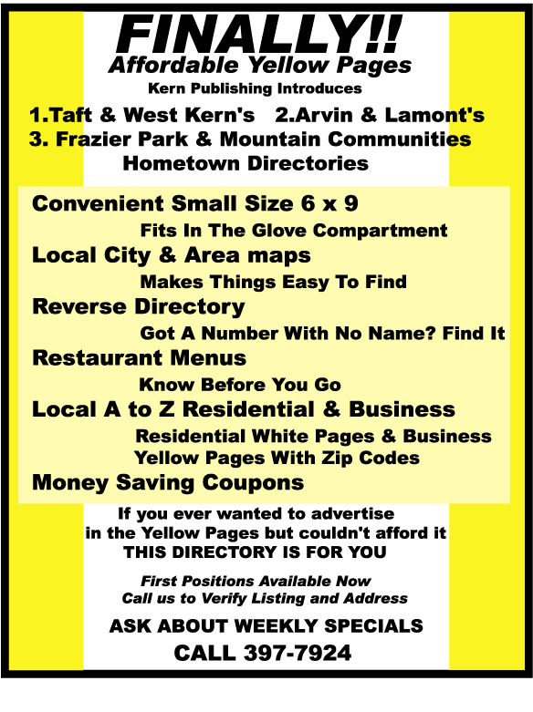 ads,advertising,kern county advertising,yellow book, book, yellow,Arvin,lamont,taft,bakersfieldield,.