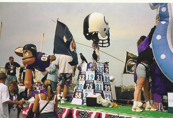 Another float celebrates former Colts and current Ravens.