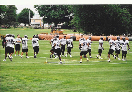 The Ravens defensive unit works out...