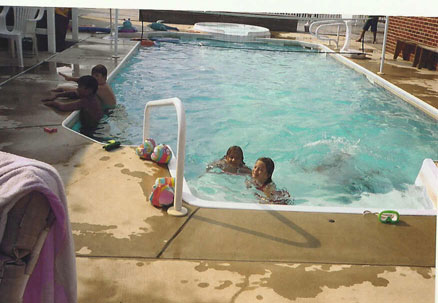 The kids cool off while mugging for the camera.