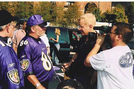 Harrisburg's WHTM sports reporter Greg Mace interviews Roost #41  Vice President Jim DeMoss at the October tailgate.