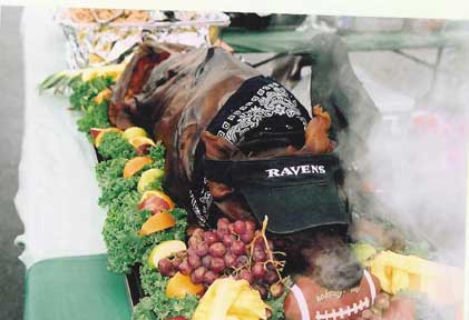 Roasted pig ready for eating at the final 2003 tailgate.