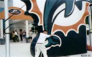 As Alan Epstein demonstrates on the Dolphins banner, the Ravens squished the fish 20-3