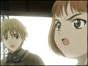 arguing w/ some mean military dudes who won't let them deliver their letter!! so they almost get shot!! but one guy saves them... so they read the letter aloud to the whole ship using a speaker thingy