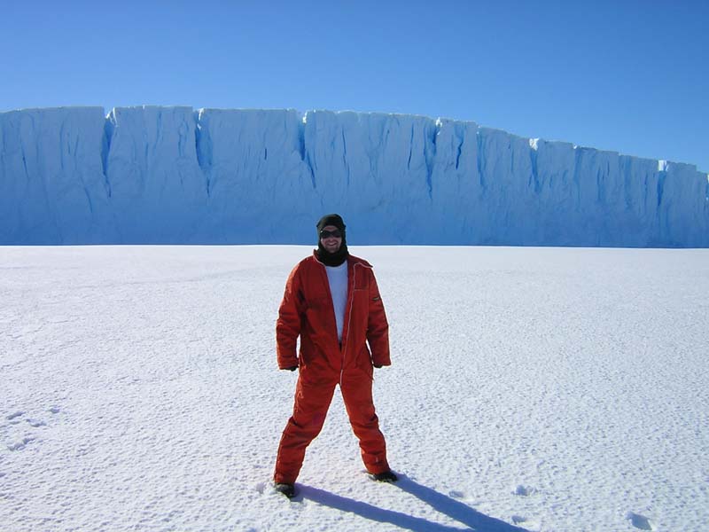 Showing off near an Iceberg on the Sea Ice near Mawson Station, Antarctica