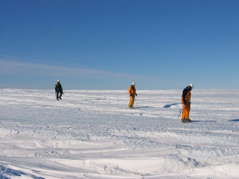 Walking in Slotfields, Ice Plateau, East Antarctica