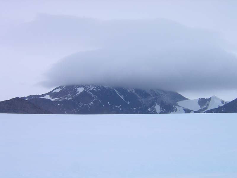 Cloud on the peak of Mt Henderson, East Antarctica